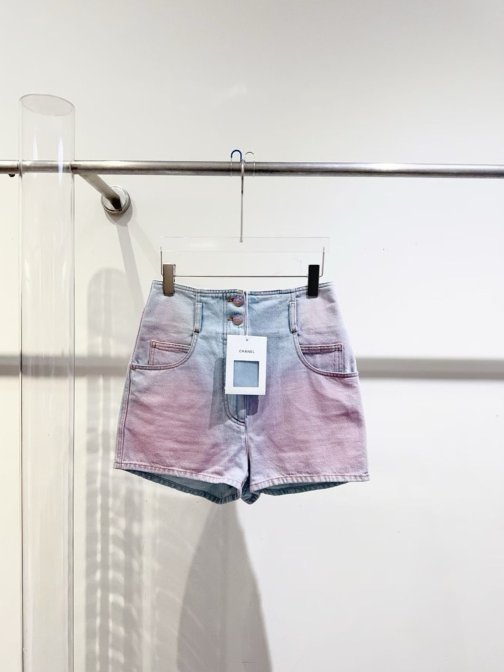 āsoldāš©steal CHANEL Pastel Ombre High-Waist Denim Shorts - Pink & Blue